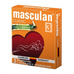Презервативы Masculan Classic 3 Dotty+Ribbed с колечками и пупырышками - 3 шт.