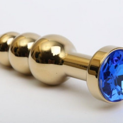 Золотистая анальная ёлочка с синим кристаллом - 11,2 см.