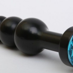 Чёрная анальная ёлочка с голубым кристаллом - 11,2 см.