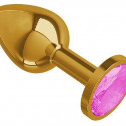 Золотистая анальная втулка с розовым кристаллом - 7 см.